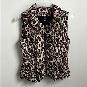 WHBM Leopard Print Silky Quilted Puffer Vest